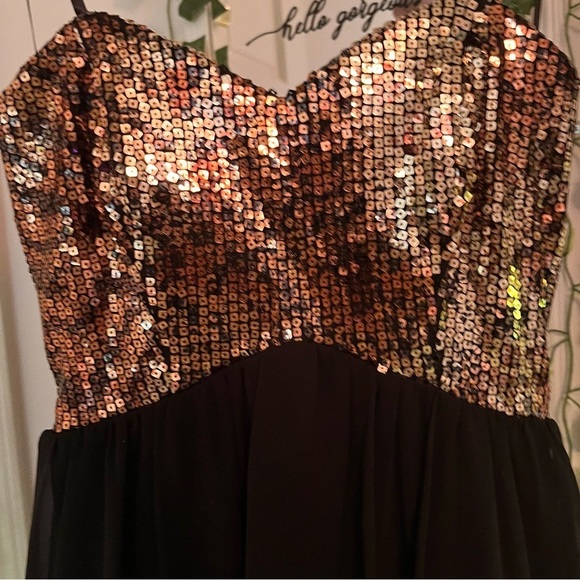 (NWT) Black & Gold Sequin Sweetheart Prom Party Mini Dress - Picture 4 of 11